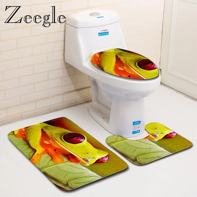 Zeegle 3D напечатанный Forg коврик для ванной комнаты, коврик для ванной комнаты, коврик для входной двери, полиэстеровый коврик для унитаза, декоративный коврик для унитаза, моющийся коврик