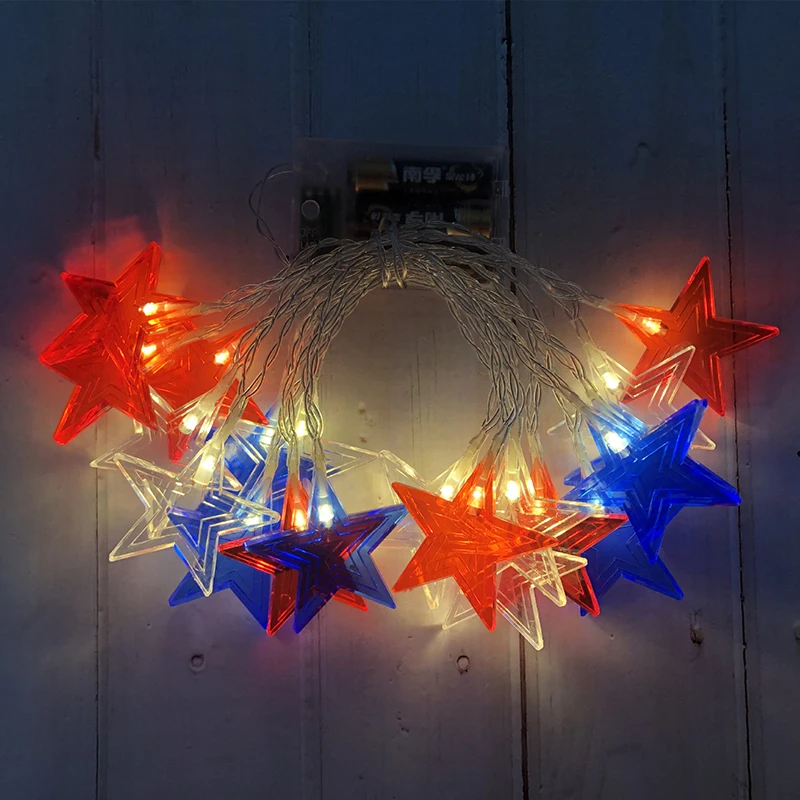 LED Flag Stars String Light Battery Power USA T Outdoor Independence Day Festival Decoration Home Decor | Лампы и освещение