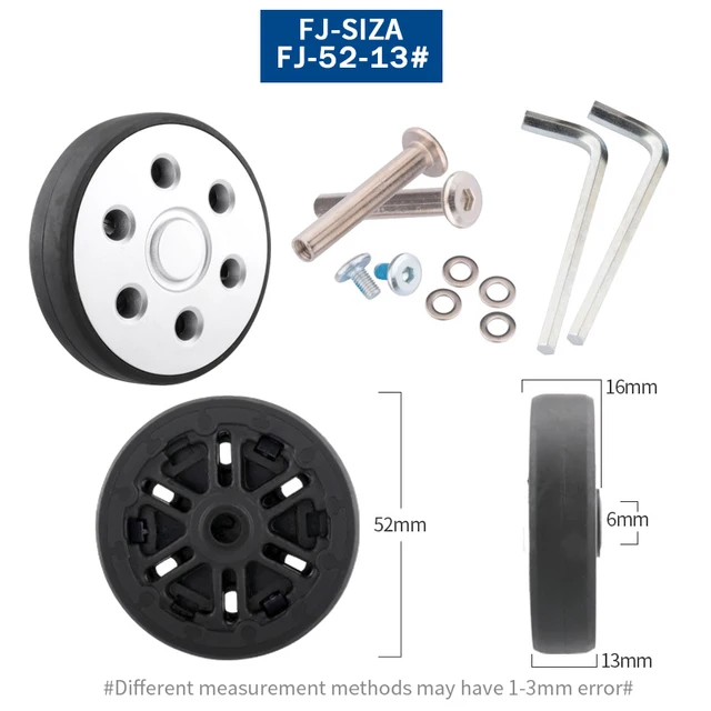 Luggage Suitcase Replacement Wheels OD 36-50mm Axles Deluxe Black with Screw Suitable for 18-26 inch suitcase Swivel Caster FJ-52-13