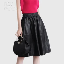 Novmoop Высокая уличная женская черная эластичная юбка до колена с высокой талией из овечьей кожи jupe en cuir vérenable LT2773