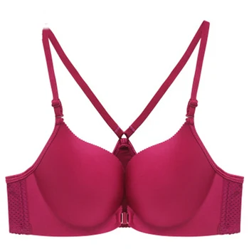 

E lovegirl Red Color Sexy Front Buckle Adjustable Underwear Wireless Breathable Women's Bra Summer Push-up Tight Straps Bra
