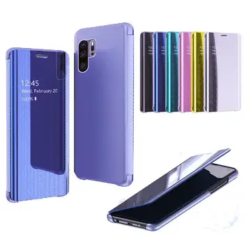 

100pcs/lot Luxurry Smart Auto Sleep Awake Flip Leather Case For Huawei P30 Pro Mirror PU leather cover For Huawei Mate 20 Pro