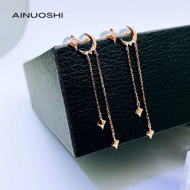 AINUOSHI 18K золото 0 018 карат настоящего натурального алмаза серьги в виде капель с