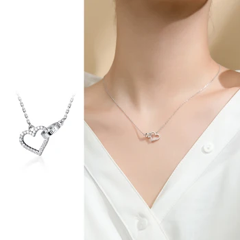 

Mocanie Romantic 925 Sterling Silver Dazzling CZ Hearts Round Interlock Pendant Necklace for Women Fine Jewelry Girlfriend Gift
