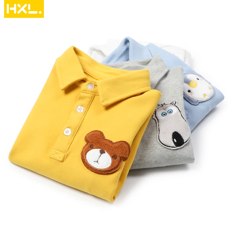 

2019 Autumn Winter New High Quality Boys polo Shirts Long Sleeved Cotton Thick Turn-Down Collar Kids Polo Cartoon Embroidery