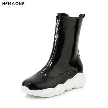 

NEMAONE women flat platform ankle snow boots zipper ladies casual party Shoes woman Winter warm Boots Female large size 34-43