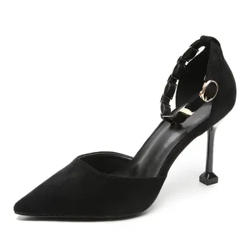 

2019 summer new European and American pointed toe stiletto heels high-heeled buckle with sandals women's hollow women's shoes