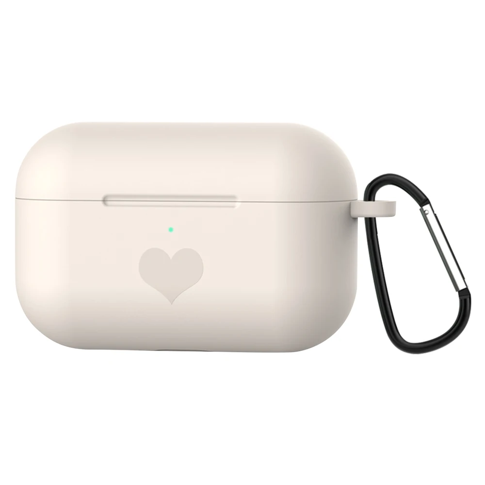 Beige Мини-чехол с сердцем для AirPods Pro с брелком для ключей, противоударный чехол для AirPods 3, Силиконовый ТПУ чехол, розовый, зеленый, фиолетовый - Цвет: Beige