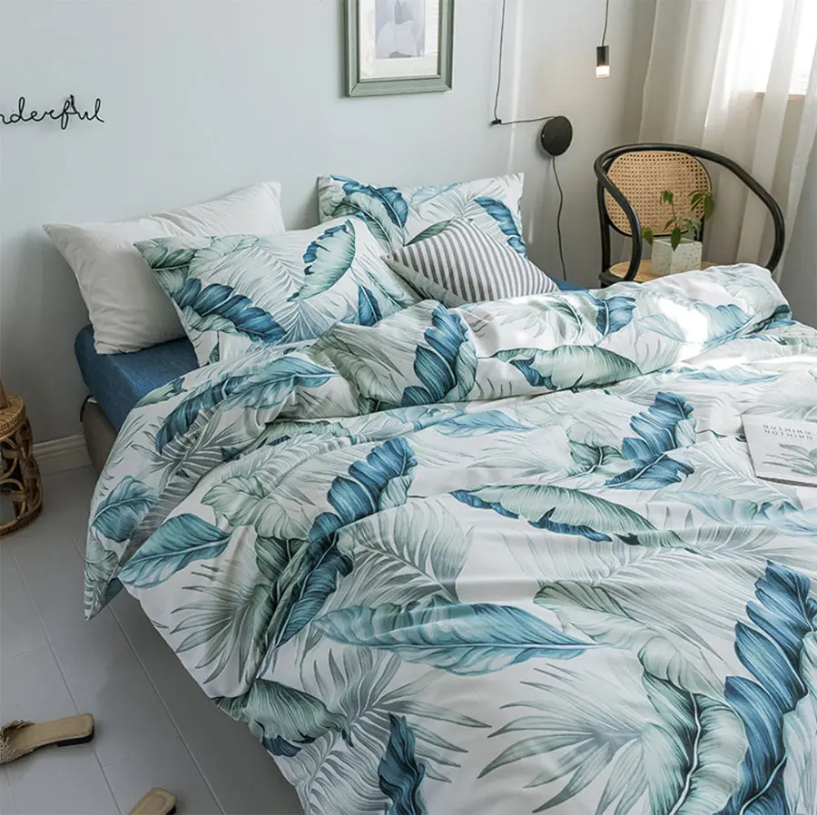 

Pastoral green blue leaf bedding set ,twin full queen king cotton single double home textile bed sheet pillow case quilt cover