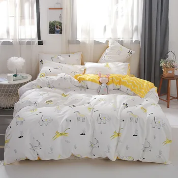 

Cartoon Zoo White Yellow Duvet Cover Set Cotton Double-Side Print Quilt Cover Bedclothes Bedsheet with Pillow Cases No Comforter