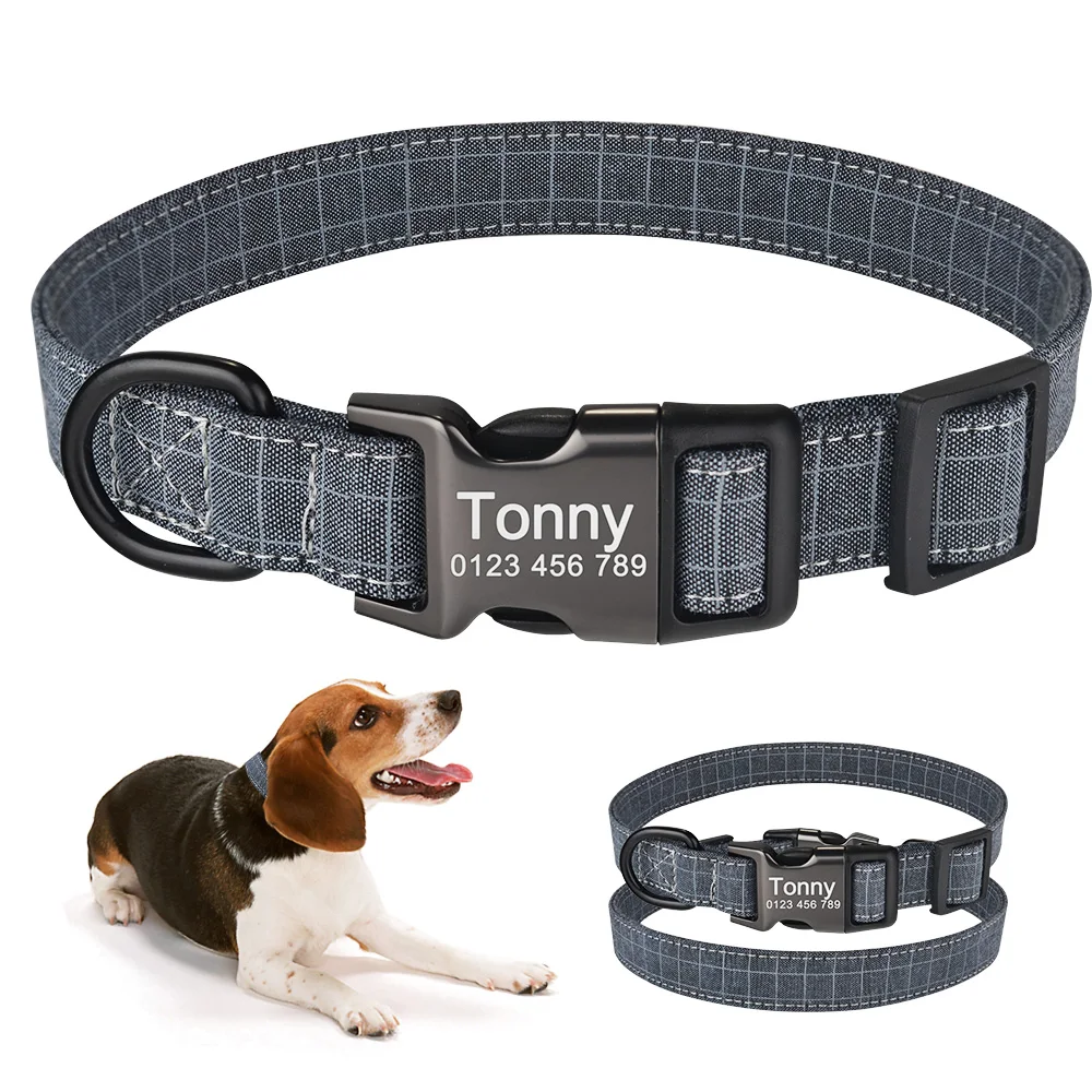 

AiruiDog Personalized Dog Collar Fabric ID Name Tag Buckle Custom Engraved Puppy S M L