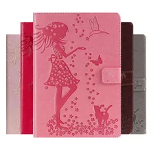 

Smart Case For Apple Air 1 iPad 5 Girl Cat Embossed Painting Leather Cover for ipad Air 2 iPad 6 9.7 inch tablet case +Film+Pen