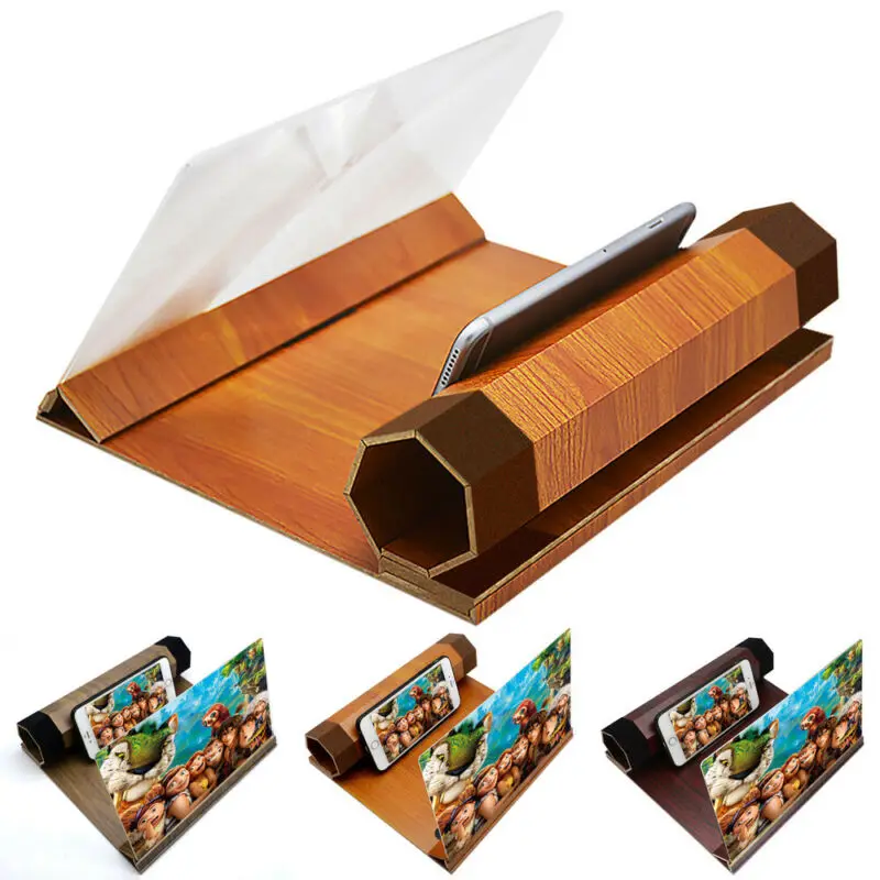 

12" Mobile Phone Screen Magnifier Stand Wood Foldable 3D Video Amplifier Smart Phone Universal Bracket