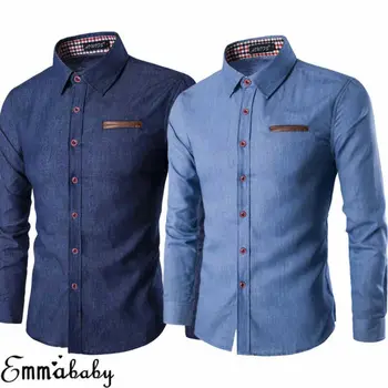 

Brand 2020 New Men's Casual Slim Fit Stylish Wash Denim Long Sleeves Jeans Shirts Smart Casual Fashion Men Clothes M-XXXL