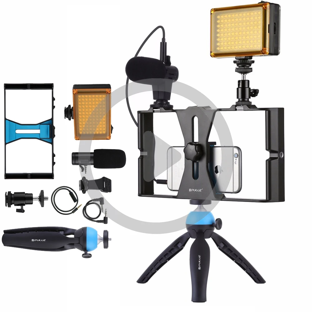 

PULUZ Smartphone Video Rig Filmmaking Recording Handle Stabilizer Bracket Tripod Microphone for iPhone, Galaxy, Xiaomi, LG