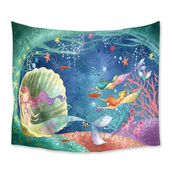 

Mermaid Underwater World Starfish Tapestry Psychedelic Wall Hanging Bohemian Bed Blanket Kawaii Home Decor Big Tapestries