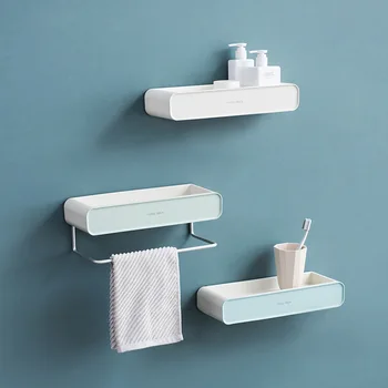 

Multi-Function Single-Layer Bathroom Shelf Punch Free Towel Rack ABS Space Aluminum Bathroom Accessories For Storage