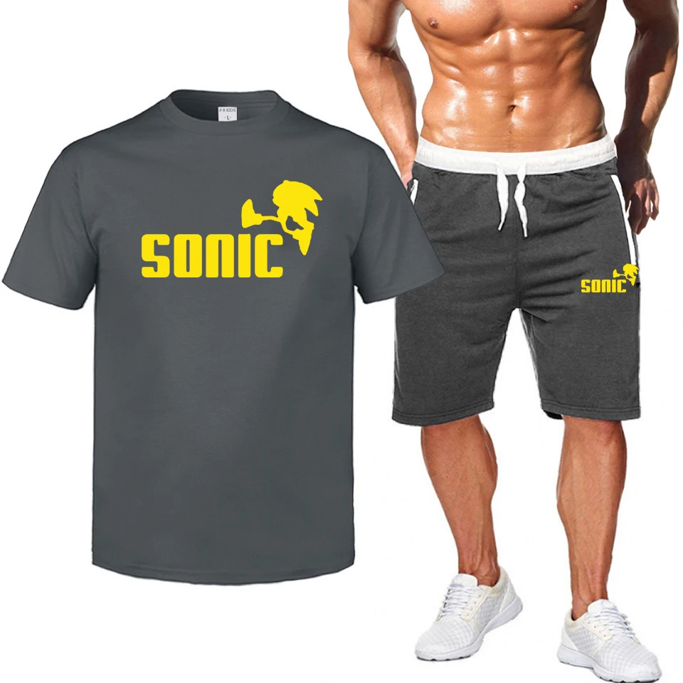 Модный спортивный костюм и футболка, комплект, Мужская футболка, шорты+ короткие штаны, мужской летний спортивный костюм, мужская повседневная брендовая футболка