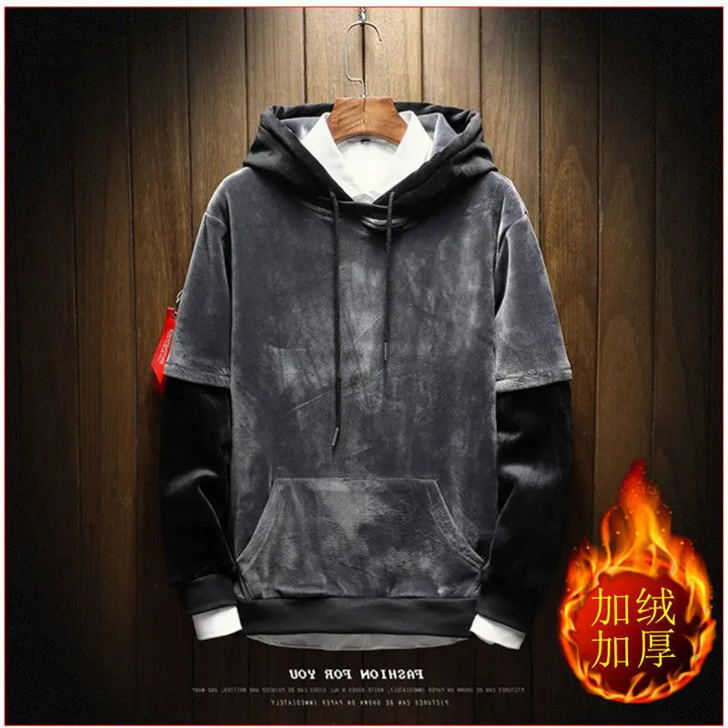 2020 winter Plus Size Men Casual Warm Tracksuit Fleece Zipper Hooded Coat Drawstring Pants 2 Piece Sets Mens Clothing 5