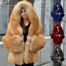 

Fashion Hooded Faux Fox Fur Coat Women Winter Thick Warm Loose Long-sleeved Fur Jacket High Street Outwear Casual Solid Color
