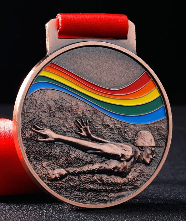 Плаванию медали перечисленных Чемпион вице-третье место золота, серебра, меди и медаль памятная, металлическая медаль - Цвет: no3