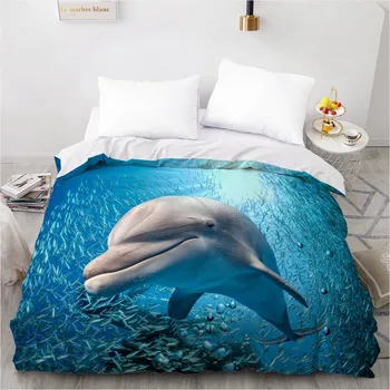 

3D Printed Custom Design Duvet Cover Quilt Comforter Blanket Case Covers Bedding Set Animal Sea Dolphin Blue Home Textile