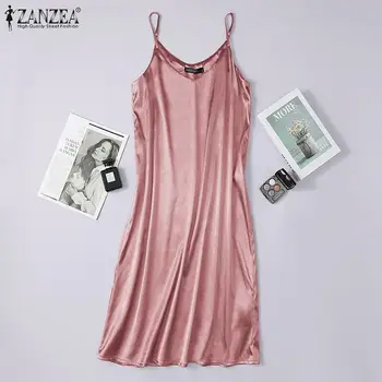 

2020 ZANZEA Women Deep V Nightdress Solid Nightie Nightgown Sexy Spaghetti Strap Sleeveless Sleepwear Home Dress Plus Size 5XL
