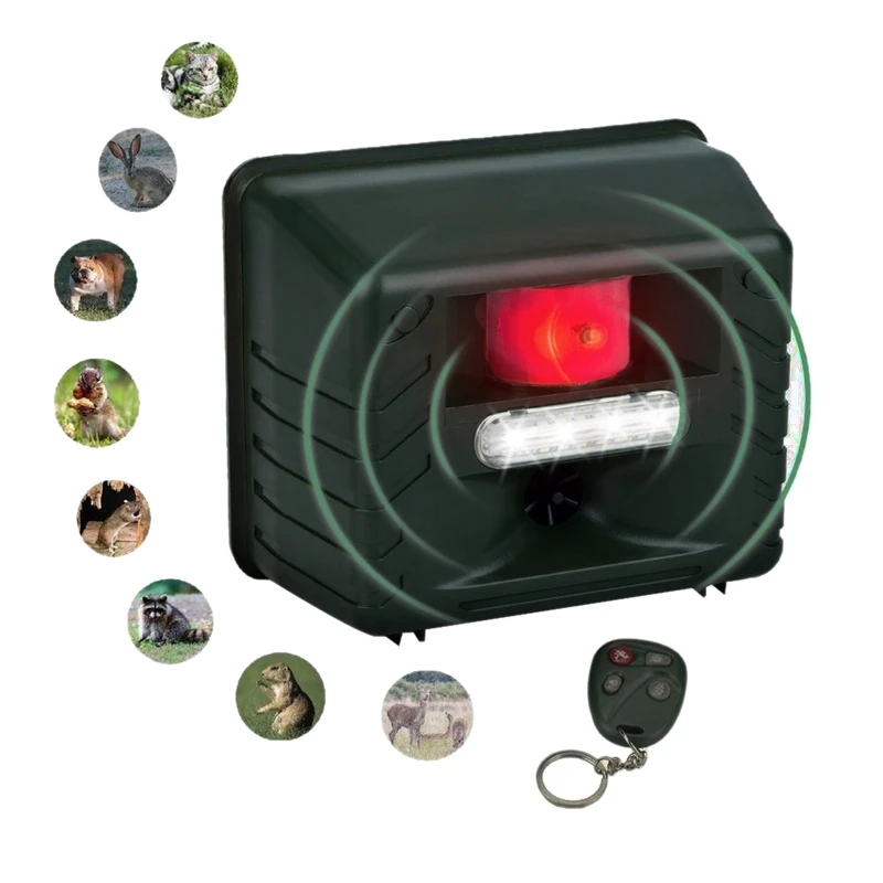 

Ultrasonic Outdoor Animal Drive Strobe Led Light Repeller Drive Rodent Device with Remote Control for Rodent Deer,Cat,Dog,Fox,Mo