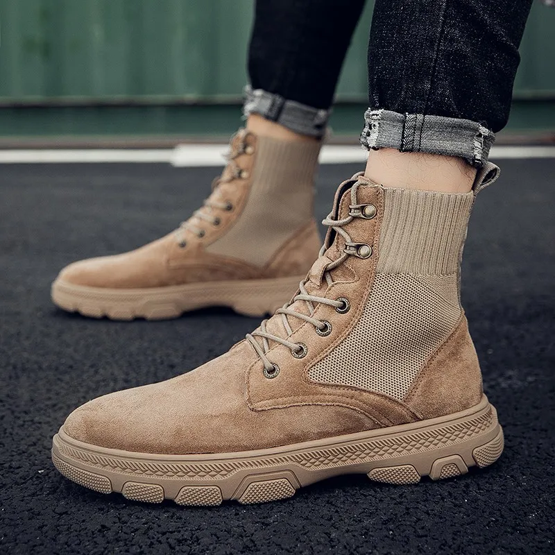 Autumn Men Leather Boots Brand Fashion Outdoor Sock Boots for Mens Black Brown Military Tactical Training Non-Slip Work Men Boot Autumn Men Leather Boots Brand Fashion Outdoor Sock Boots for Mens Black Brown Military Tactical Training Non-Slip Work Men Boot