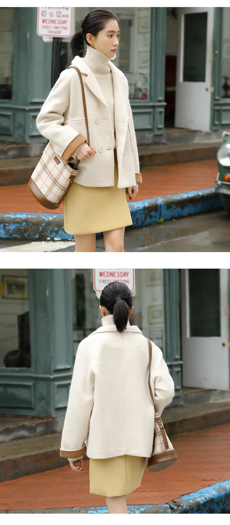 autumn winter Vintage lapel double breasted Wool coat Female loose Woolen coat Keep warm Solid color Woolen jacket FCW077