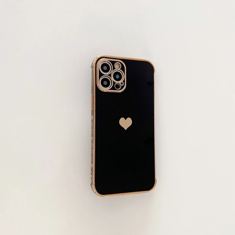 Soft electroplated love heart phone case for iphone 11 12 pro max xs x xr 7 8 plus mini se 2020 shockproof bumper back cover