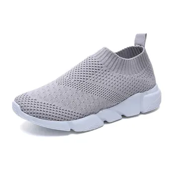 

Plus size breathable air mesh sneakers women 2019 spring summer slip on platform knitting flats soft walking shoes woman