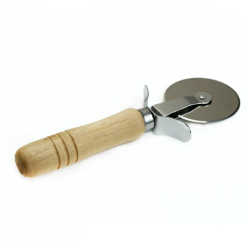 Stainless Steel Wood Handle Pizza Wheel Cutter Pastry Pasta Dough Crimper 2cm x 5.5cm x 17cm