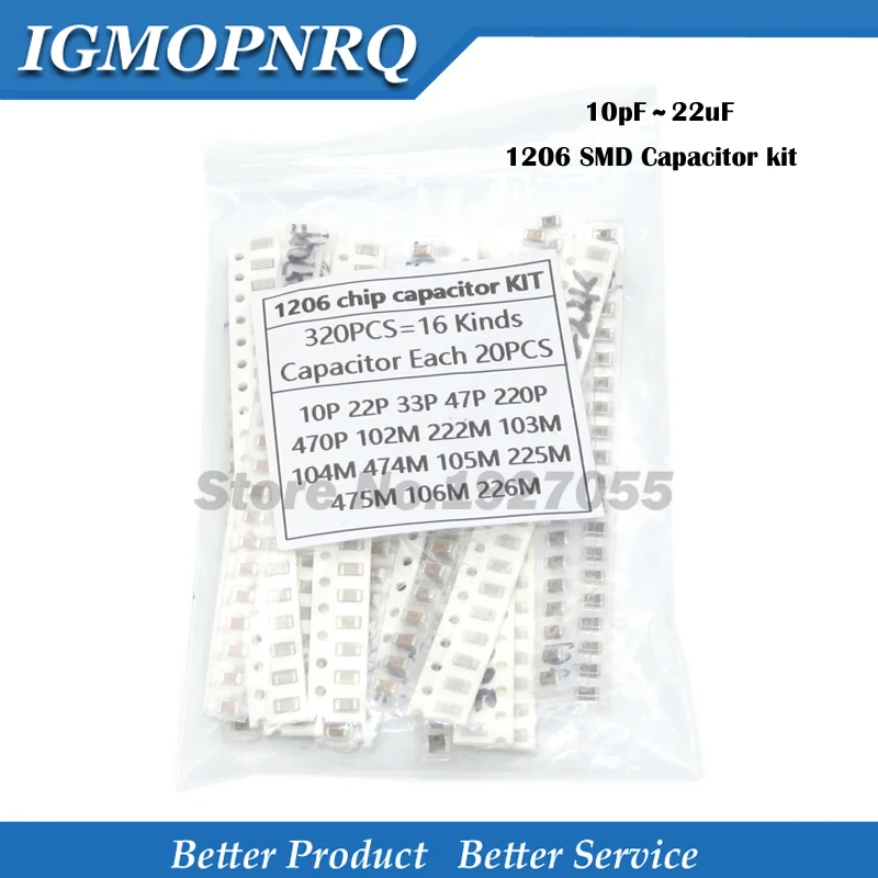 16values each 20pcs=320pcs 1206 SMD Capacitor assorted kit 10pF~22uF component samples 10PF 22PF 1NF 10NF 100NF 10UF 22UF | Электронные