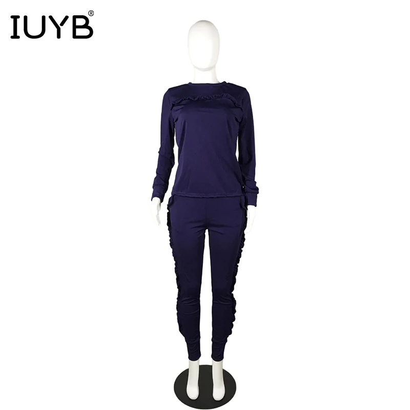 IUYB/весна,, повседневные женские комплекты из 2 предметов, 2 цвета, облегающие комплекты, женские длинные Комбинезоны с круглым вырезом и длинными рукавами MK1018