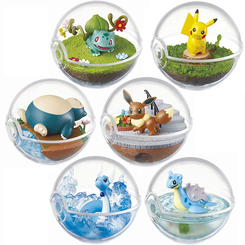 

6pcs/set Transparent Ball with Pika Bulbasaur eve Snorlax Dragonair Lapras pokemones Anime Action Figure Toys Decor Kids Gift