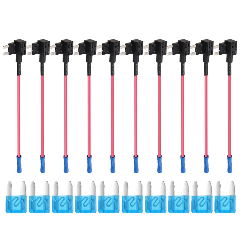 

10 set 15A Mini Blade Fuse Holder Add A Circuit Piggy Back Fuse Mini Blade Fuse Holder with Fuses For Truck Car Boat