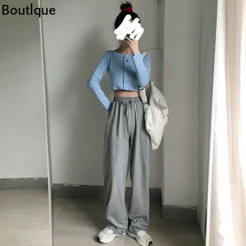 Korean Version of Casual Street Style Suitable for Summer Wear Thin Sweatpants Women Loose Straight Pants Long Woman