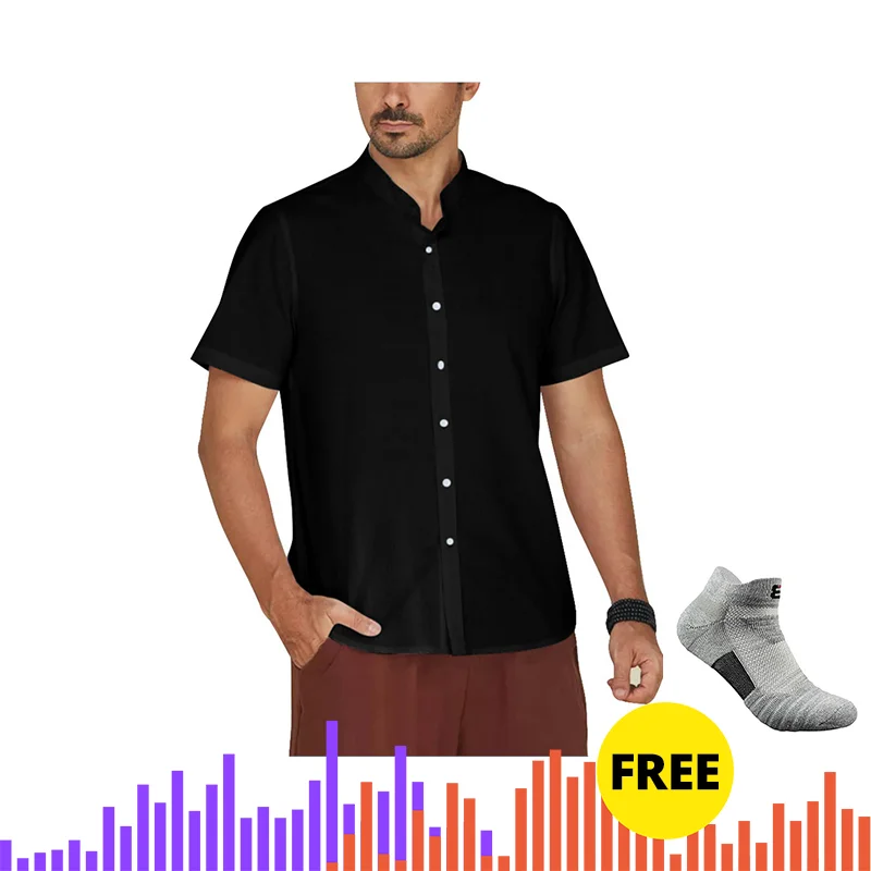 

Drop shipping adisputent Men's Button Down Cotton Linen Shirts Short Sleeve Stand Neck Casual Loose T-Shirts with Pocket