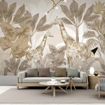 

Custom 3D Wallpaper Tropical Plant Giraffe Forest Animal Coconut Tree Photo Mural Modern Pastoral Bedroom Living Room Wall Decor