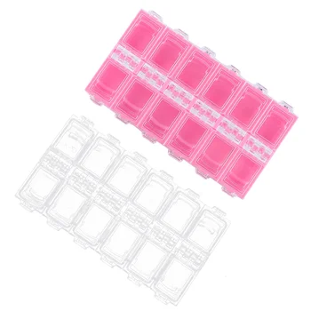 

2pcs 12-Grid Storage Box Fake Nail Piece Storage Case Nail Art Supplies Storage Container for Home Daily Use (Pink + Transparent