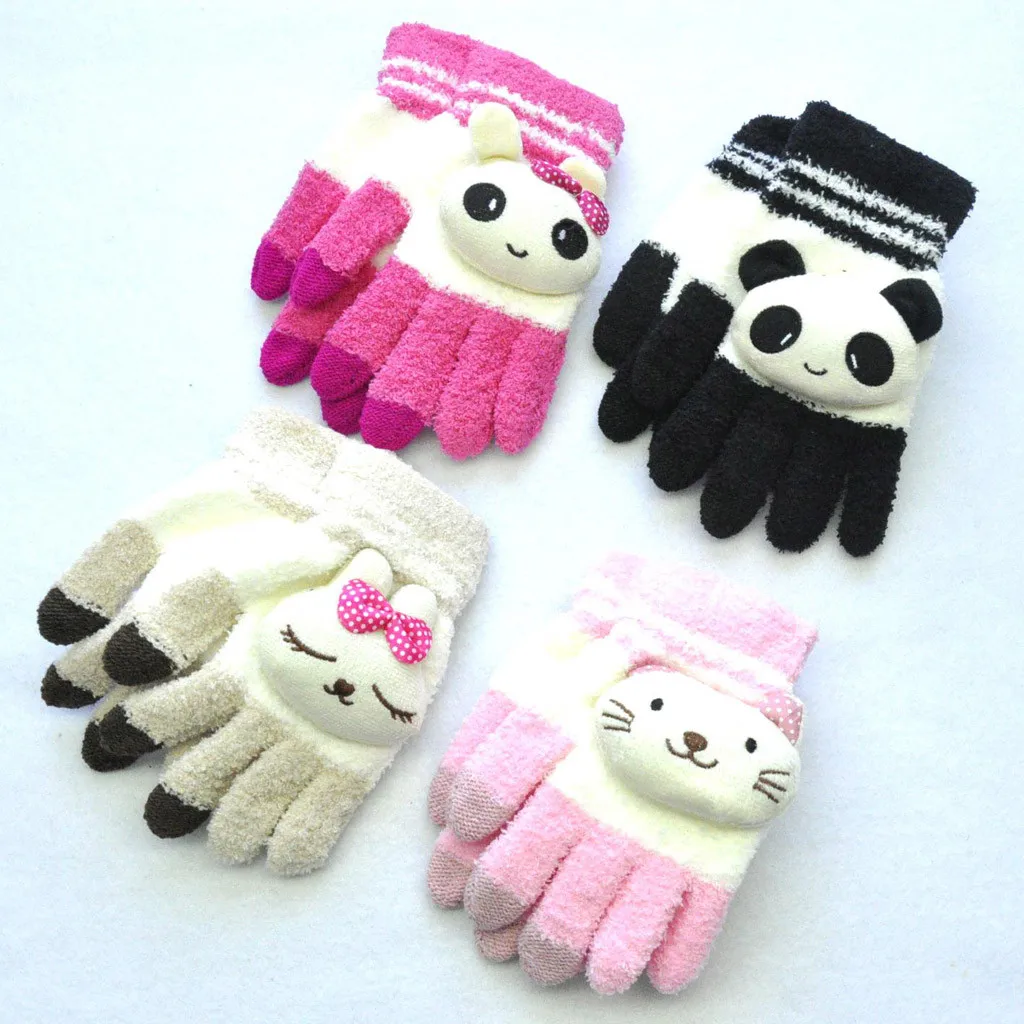 Guantes para niños de 0 a 3 años guantes de punto de invierno para niños de banda de dibujo doble capa de lana y guantes cálidos gruesos de terciopelo 11 x 13 cm IPENNY 