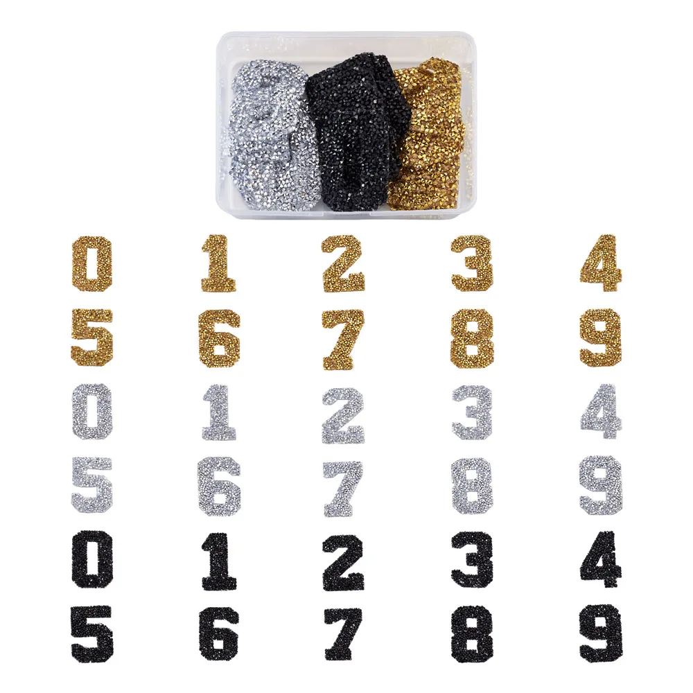 

3sets/box Number 0-9 Glitter Hotfix Rhinestone Hot Melt Adhesive on the Back Costume Jewelry Making Accessories Mixed Color