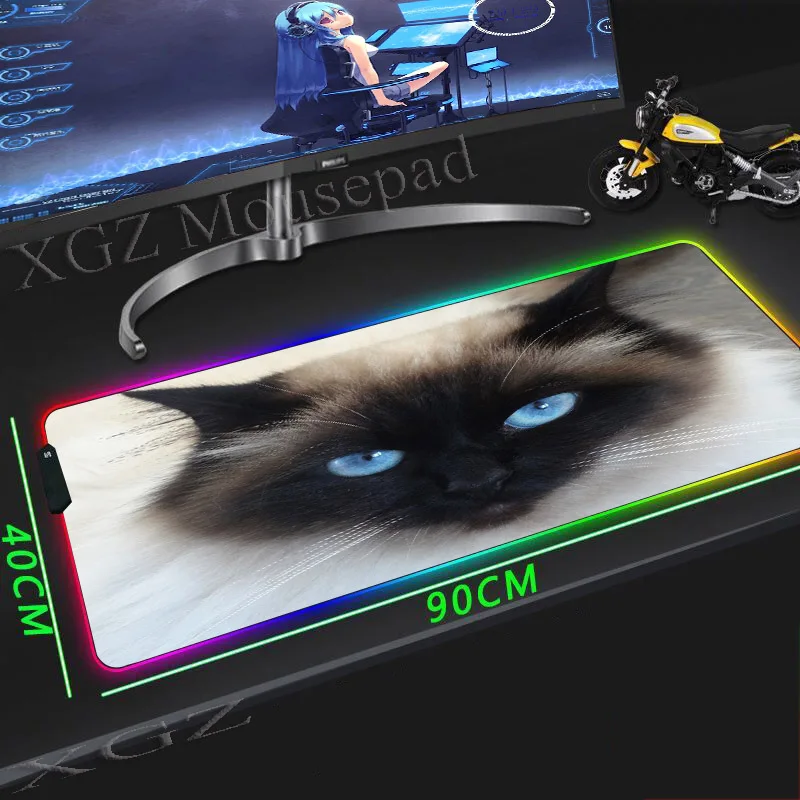  XGZ Blue Eyes Cat Large RGB Mouse Pad Lock-edeg Anime Custom Computer Desk Mat Natural Rubber Non-S