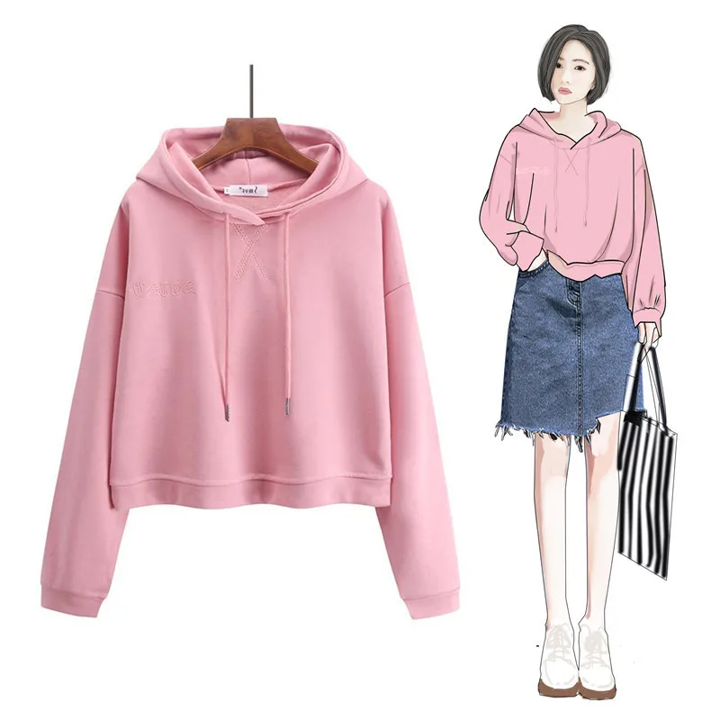 Women Hoodies 2019 Spring Autumn Female Casual Hoodies Sweatshirts  Long Sleeve Pullover Pink Aesthetic Hoodie Tops