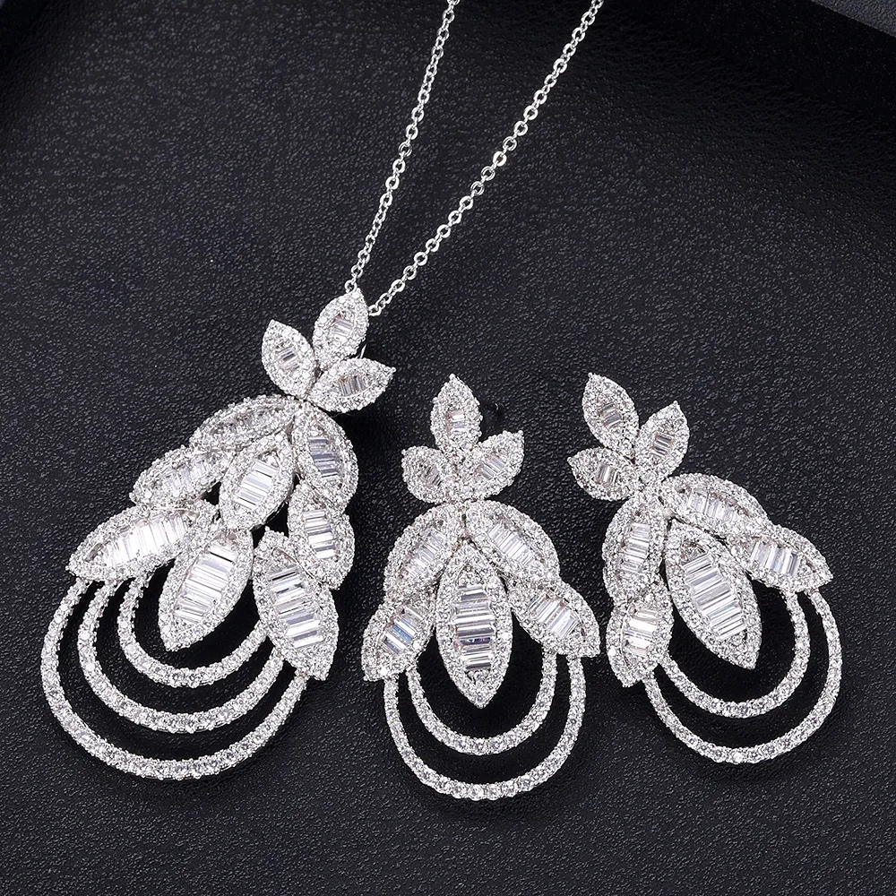 janeklly trendy leaf shape drop dangle Earrings For Women Accessories Full Cubic Zirconia Jewelry pendientes mujer moda | Украшения и