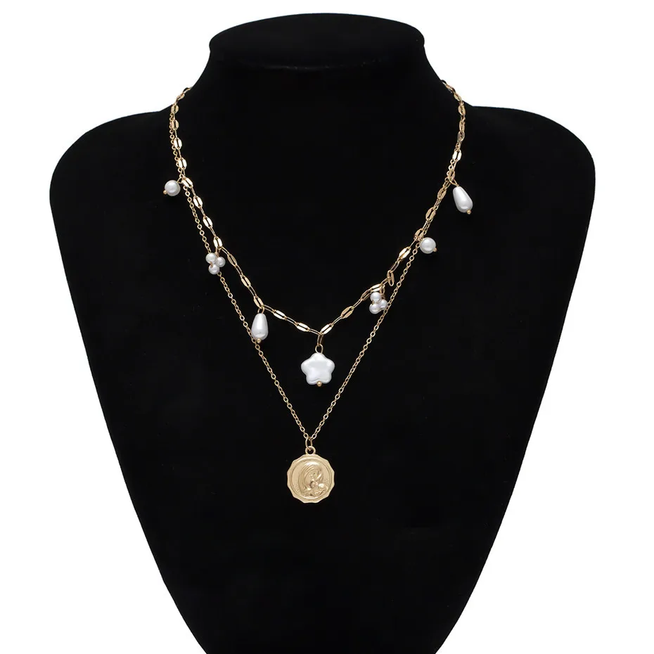 IngeSight. Z богемное женское многослойное ожерелье-чокер с искусственным жемчугом и звездой, массивное ожерелье с резной подвеской в виде монеты, ювелирное изделие