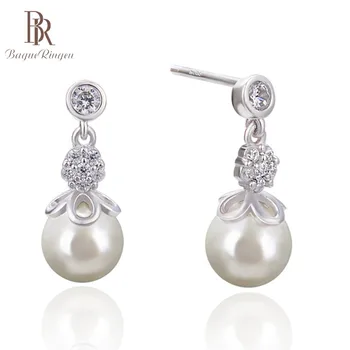 

Bague Ringen Pearl Earrings for Women Pure 925 Sterling Silver Trendy Long Female Ear drops for Weddings Engagement Wholesale