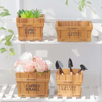

Wooden Succulent Plant Flower Herb Bed Pot storage Box Garden Planter Storage basket exquisite plant pot 1PC