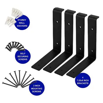 

4pcs/set Metal Wall Mounted Black Shelf Bracket Supporting Plate L-shaped DIY Bracket with Screws for Living Room Decor